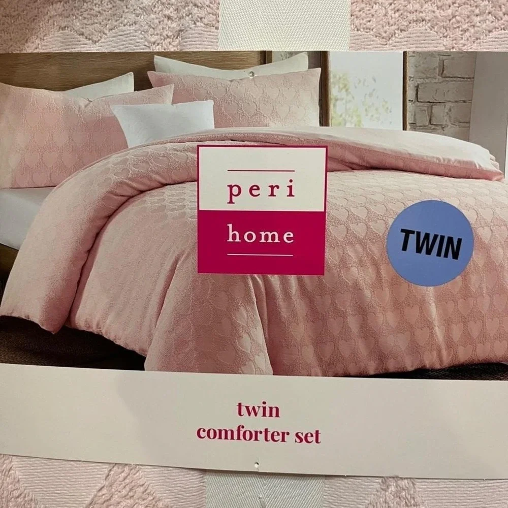 Peri Home Twin Comforter‎ Set Pink Textured Hearts Super Cozy 2 Piece Bedding - Picture 5 of 6